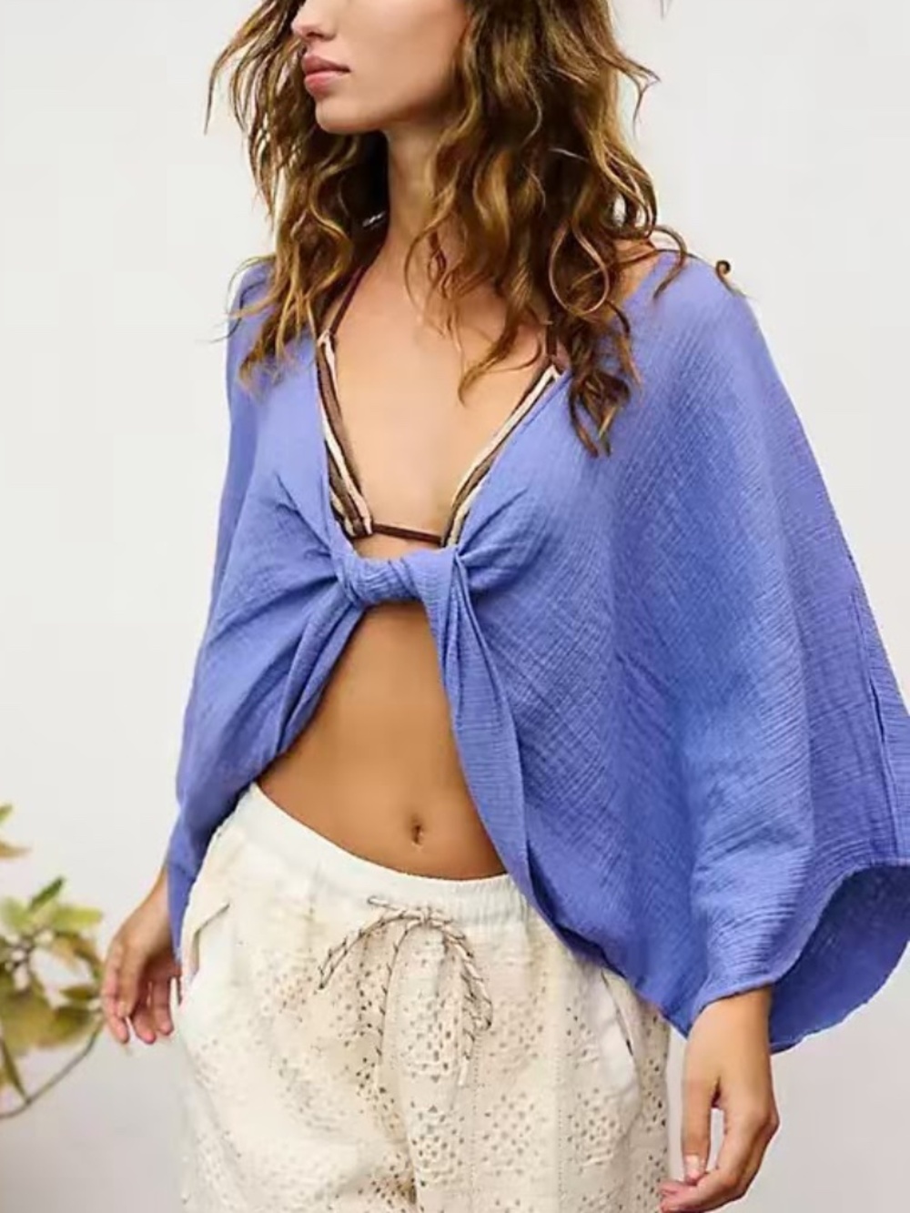 Free People Cotton Twist Front Crop Pullover in Parisian Blue One Size